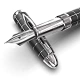 Wordsworth & Black Majesti Fountain Pen-(Checked), Luxury Case, Chrome Finish, Iridium Medium Nib- Ink Cartridges, Refillable Ink Converter-Calligraphy Pen-Best Business Gift Set for Men & Women