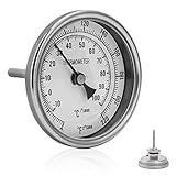 FERRODAY 1/2 NPT Stainless Steel Thermometer Dial Thermometer 1/2 NPT Homebrew Kettle Thermometer Weldless with Lock Nut & O-Ring 0-220ºF Kettle Thermometer 3' Stainless Brewing Stock Pot Thermometer