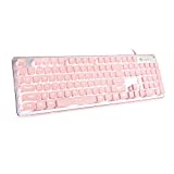 Computer Keyboard, LANGTU Backlit LED Pink Keyboard for Office, All-Metal Panel USB Wired Membrane Keyboard, 25 Keys Anti-ghosting Laptop Keyboard 104 Keys