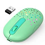 LED Wireless Mouse, Color Changing Mouse with Honeycomb Shell, Rechargeable Slim Cordless Mice, Silent Click and USB Receiver for Laptop Computer Chromebook, Green