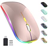 【Upgrade】 LED Wireless Mouse, Rechargeable Slim Silent Mouse 2.4G Portable Mobile Optical Office Mouse with USB & Type-c Receiver, 3 Adjustable DPI for Notebook, PC, Laptop, Computer (Rosegold)