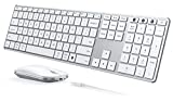 Wireless Bluetooth Keyboard and Mouse Combo (USB + Dual BT), seenda Multi-Device Rechargeable Slim Keyboard and Mouse, Compatible for Win 7/8/10, MacBook Pro/Air, iPad, Tablet - White Silver