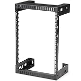 StarTech.com 15U 19' Wall Mount Network Rack - 12' Deep 2 Post Open Frame Server Room Rack for Data/AV/IT/Computer Equipment/Patch Panel with Cage Nuts & Screws 200lb Capacity, Black (RK15WALLO)