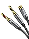 UGREEN Headphone Splitter for Computer 3.5mm Female to 2 Dual 3.5mm Male Braided Audio Splitter Cable Microphone Stereo Jack Earphones Port Cord Gaming Headset to PC Laptop Adapter Black