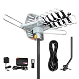 MATIS Digital Outdoor Amplified HD TV Antenna 150 Miles Long Range-Support 4K 1080p Firestick 2 TVs with 360 Degree Rotation for All TVs-with Remote Control/33 FT Coax Cable/Adapter/Mounting Pole