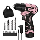 SEYVUM C11 Cordless Drill Set, [Compact] [Powerful Brushless Motor], 12V Electric Drill 350 In-lb Torque, Power Drill with Tool Bag, 1H Fast Charger, Lightweight, Electric Screwdriver Drill Bits(Pink)