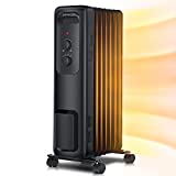 Space heater, Aikoper 1500W Oil Filled Radiator Heater with 3 Heat Settings, Adjustable Thermostat, Quiet Portable Heater with Tip-over & Overheating Functions for Home, Office, Black