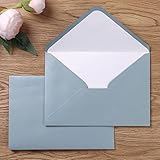 PONATIA 50 Pieces/lot A7 Envelopes, 5.25 X 7.5 Inches Dusty Blue Envelopes Perfect For 5x7 Weddings Invitation Cards, Graduation Invite (Pearl White Liner + Dusty Blue)