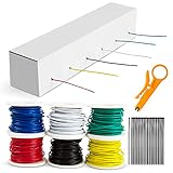 22 Gauge Wire, Electrical Wiring, Solid Hookup Wires, Tinned Copper, 6 Spools (25 Feet Each), 300V, PVC Coated (OD: 1.5mm), Red, Black, Green, Yellow, White & Blue Hook Up Cables, Breadboard