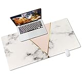 QIYI Mouse Pad, Large Desk Pads On Top of Desks, PU Leather Waterproof Mousepad, Cute Computer PC Laptop Writing Pads Accessories for School Office Home 31.5' x 15.7' - Marble with Gold Triangles