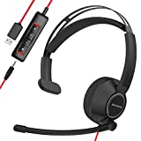BINNUNE USB Headset with Microphone for Computer Laptop Zoom Conference Call Center, PC Office Wired Stereo Headphones Noise Cancelling Boom Mic (Mono)