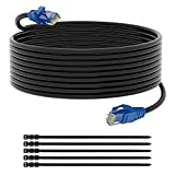 Cat 6 Outdoor Ethernet Cable 100 feet,Adoreen Heavy Duty Cord(from 25 to 300ft) Waterproof Direct Burial & Indoor,POE,Cat6 Cat 5e Cat 5 Network LAN Internet RJ45 Patch Cable,UV Jacket+15 Ties(30.5m)