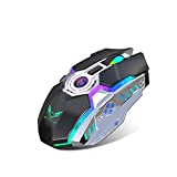 HXMJ Rechargeable 2.4G Wireless Gaming Mice with USB Receiver and RGB Colors Backlit for Laptop,Computer PC and MacBook(Black)