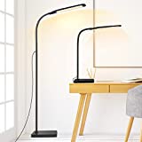 LED Floor Lamp, Joymon Adjustable Gooseneck Standing Lamp with 3 Color Temperature 3000K-6000K and 10-100% Stepless Dimmer, 2 in 1 Modern Desk Reading Lamp for Living Room, Bedroom and Office, Black