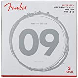 Fender Super 250 Electric Guitar Strings, Nickel Plated Steel, Ball End, 250L .009-.042, 3-Pack