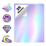 Printable Holographic Sticker Paper for Inkjet Printer, Holographic Overlay for Stickers 25 Sheets 8.5 x 11 Inch. Holographic Labels for Scrapbooking, Bullet Journal,Bottles,Jar,Laptop, Class Project