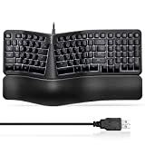 Backlit Wired Ergonomic Keyboard USB Split Keyboard with Wrist Rest and Comfortable Typing, 104 Keys, 10 Shortcuts for Windows, Mac and Laptop PC Computer