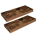 HOOBRO Floating Shelves, Wall Shelf Set of 2, 15.7 inch Hanging Shelf with Invisible Brackets, for Bathroom, Bedroom, Toilet, Kitchen, Office, Living Room Decor, Rustic Brown BF40BJ01