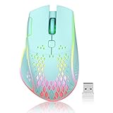 Wireless Gaming Mouse, VEGCOO C30 Silent Click Wireless Rechargeable Gaming Mouse with Double-Click Key and Colorful LED Lights, 3 Level Adjustable DPI, 400mah Lithium Battery for Gaming and Working