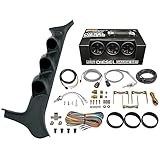 GlowShift Diesel Gauge Package Compatible with Ford F-Series F-250 F-350 7.3L Power Stroke 1992-1997 - Black 7 Color 60 PSI Boost, 1500F EGT & Transmission Temp Gauges - Black Triple Pillar Pod