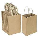 Oikss 100 Pack 5.25x3.25x8.25 Inch Small Plain Natural Paper Gift Bags with Handles Bulk, Kraft Bags for Birthday Party Favors Grocery Retail Shopping Business Goody Craft Bags Cub (Brown 100 Count)