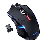 T-DAGGER Wireless Gaming Mouse- USB Cordless PC Accessories Computer Mice with LED Blue Backlit, Ergonomic Silent Gamer Laptop Mouse with 7 Silent Click Buttons, 5 Adjustable DPI Plug & Play for PC