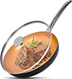 Little Skillet with Lid - 8' Copper Nonstick Frying Pan for Oven & Stove, Small Cooking Skillet with Ceramic Coating, Aluminum Nonstick Pan/Pot, 100% PFOA Free, All Stove Tops Compatible