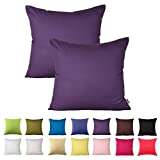 Queenie® - 2 Pcs Solid Color Cotton Decorative Pillowcase Cushion Cover for Sofa Throw Pillow Case Available in 14 Colors & 5 Sizes (18 X 18 Inch (45 X 45 cm), Purple)