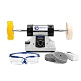 OPAVIOC Jewelry Polisher - Adjustable Variable Speed Bench Grinder Polishing & Buffing Machine, Dental Buffer & Lathe - Includes 2 Cotton Buffs, 2 Abrasive Fiber Wheels, Safety Glass, Polish Compound