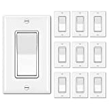 [10 Pack] BESTTEN Single Pole Decorator Wall Light Switch with Wallplate, 15A 120/277V, On/Off Rocker Paddle Interrupter for LED and other Lamps, UL Listed, White
