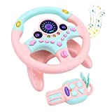 deAO Kids Steering Wheel for Backseat with Car Key Pretend Driving Simulated Driving Steering Wheel Toy with Light and Music Gifts for Kids Pink