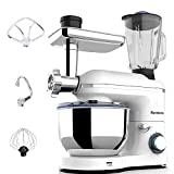 Nurxiovo 3 in 1 Stand Mixer 850W Kitchen Food Standing Mixer with 6 Speed and Pulse, Home mixer with 6.5 QT Stainless Steel Bowl, Dough Hook, Whisk, Beater, Meat Blender and Juice Extracter White