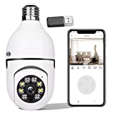 Wireless 2.4Ghz E27 Light Bulb Camera - 1080P Indoor Light Bulb 360° Home Security Cameras - Full Color Day and Night Two-Way Audio Motion Detection Cameras for Shops Pets Home Office Indoor