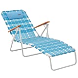 #WEJOY 5 Adjustable Folding Webbing Beach Chaise Lounge Chair,Portable Recliner Chairs for Adults with Wooden Arm,Backpack Strap,Pillow for Outdoor Sunbathing Pool Side Sun Deck Lawn Patio,Steel