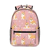 Corgi Travel Laptop Backpack Women Bookbag Lightweight School Backpack for Girls Adjustable College Backpack Fits 15.6 Inch Laptop Waterproof Men Large Animal