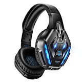 Wireless Bluetooth Gaming Headset, PHOINIKAS Stereo Over Ear Headphones with Detachable Noise Canceling Mic, 3.5mm Cable Wired for PS4, Xbox One, PC, Nintendo Switch, Bluetooth for Phone, up to 40h
