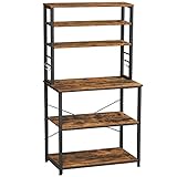 VASAGLE Baker's Rack, Microwave Oven Stand, 6-Tier Kitchen Utility Storage Shelf, 6 Hooks and Metal Frame, Industrial, 31.5 x 15.7 x 65.7 Inches, Rustic Brown and Black UKKS019B01