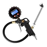CZC AUTO Digital Tire Inflator Pressure Gauge, LED Display Tyre Deflator Gage with Dual Head Chuck Rubber Hose MNPT Fitting, Compatible with Air Pump Compressor for Truck RV Car Motorcycle Bike Bus