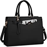 Laptop Bag for Women 15.6 Inch Leather Tote Bag Professional Business Office Work Bag Waterproof Briefcase Computer Tote Bag Large Capacity Lightweight Handbag Shoulder Bag, Black