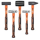 HORUSDY 5-Piece Hammer Set, 16oz Ball Pain Hammer | 32oz Ball Pain Hammer | 32oz Rubber Mallet | 3lb Sledge Hammer | 3lbCross Pain Hammer