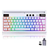 60% Wireless Gaming Keyboard, RGB Backlit Compact Mini Keyboard, Rechargeable Retro Typewriter Keyboard with Phone Stand, Free Type-C Adapter for PC, Tablet, Notebook, Smartphone(White)…