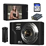 VJIANGER 4K 48MP Ditial Camera for Photography 2.8' Vlogging Camera for YouTube Compact Portable Video Camera with Manualfocus, 16X Digital Zoom, 2 Batteries, 32GB SD Card, Tripod(Black)