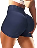 COLO Womens High Waisted Booty Shorts Workout Yoga Tummy Control Ruched Butt Fitness Sport Home Running Bottom Navy(XL)