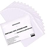 JANDJPACKAGING Printable Vinyl Sticker Paper - Waterproof Printable Vinyl for Laser & Inkjet Printer 15 Self-Adhesive Sheets - Glossy White - Standard Letter Size 8.5'x11'