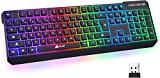 KLIM Chroma Wireless Gaming Keyboard RGB New 2023 Version - Long-Lasting Rechargeable Battery - Quick and Quiet Typing - Water Resistant Backlit Wireless Keyboard for PC PS5 PS4 Xbox One Mac - Black