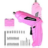 Cordless Electric Screwdriver, LionMount 3.6 V Pink Wireless Rechargeable Handheld Screw Gun Set for Women, Li-on Battery LED light Pivoting Head Bit Socket 47-Piece Set with Plastic Case