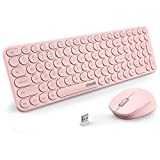Wireless Keyboard Mouse Combo with Round Keys, Smooth Typing, Ergonomic Tilt Angle, Smart Sleep Mode, 2.4GHz USB Receiver, Cute Compact Keyboard and Mouse for Windows, Laptop, PC - Trueque, Pink