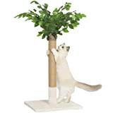 MSmask Cat Scratching Post, Natural Jute Sisal Scratch Pole, Cat Scratch Post with Artificial Banyan Leaves for Indoor Cats, Cat Scratcher & Home Decorating