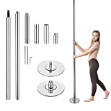 AW 45mm Professional Spinning Static Dance Pole Kit for Party Pub Home Exercise, Max Load 1102 Lbs, Silver