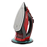 OMAIGA Cordless Iron, 1500W Cordless Irons for Clothes, Steam Iron with 11.84ozs Water Tank, Anti Drip Clothes Iron Steam with Ceramic Soleplate, Irons for Clothes with 3 Temperature Settings-Red